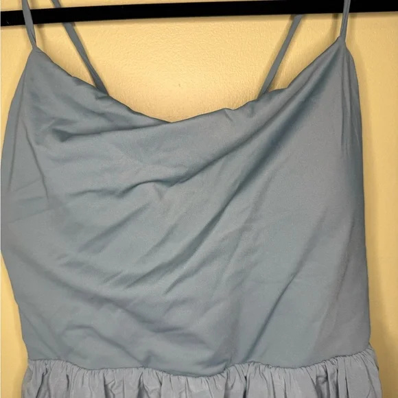 NWT NEW Halara Breezeful Backless Lace Up Tiered Mini Dress in Mineral Blue XL - Picture 5 of 9